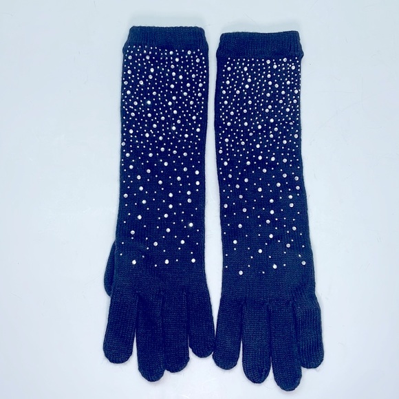 Indigo Black Rhinestone Long Gloves - Picture 5 of 6